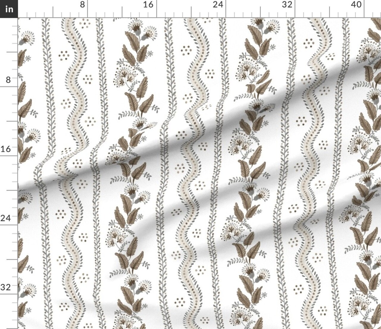 Floral Botanical Retro Vintage Directional Brown Wildflower Stripes Granny Chic Large Scale Custom Printed Fabric by Spoonflower Various Fabrics by the Yard or Fat Quarter